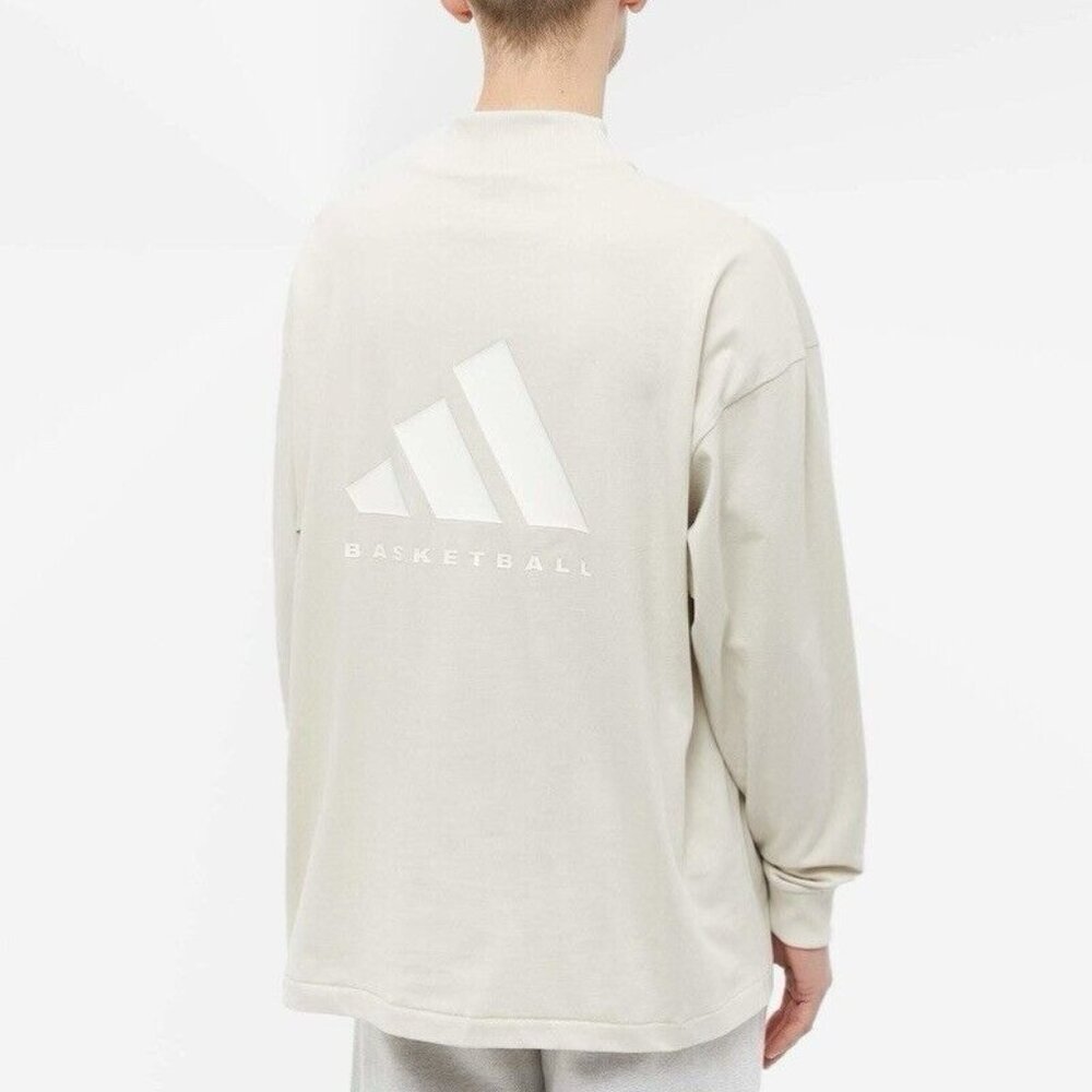 NWT Adidas Basketball Long Sleeve Tee Shirt Alumina Cream Men's Medium Oversized